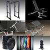 Body solid GPR400 Power rack package with included bumper plates, barbells, and bands