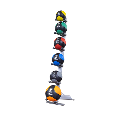Body Solid vertical medicine ball storage with color medicine balls Simpsons Fitness Supply