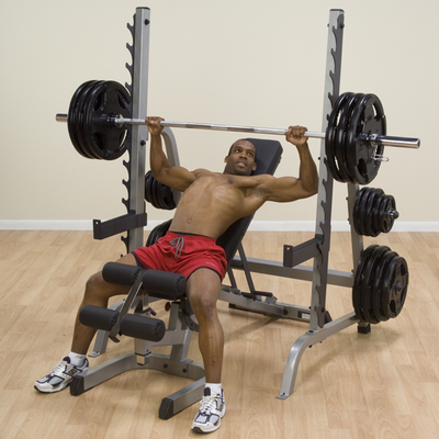 man doing incline bench press on body sold rack GPR370
