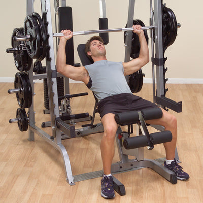 Body Solid GS348Q smith machine black and silver shoulder press  simpsons fitness supply