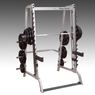 Body Solid GS348Q smith machine black and silver simpsons fitness supply