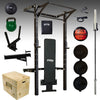 PRX performance elite garage gym pro package bumper plates, folding bench, barbell, kettlebell