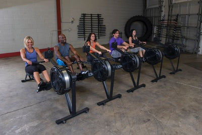 Endurance R300 rower gorup of five people doing rowing exercises