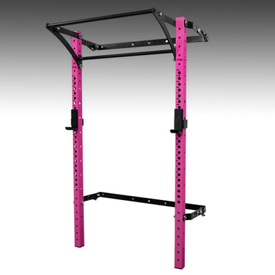 PRX performance profile pro folding squat rack pink with kipping bar